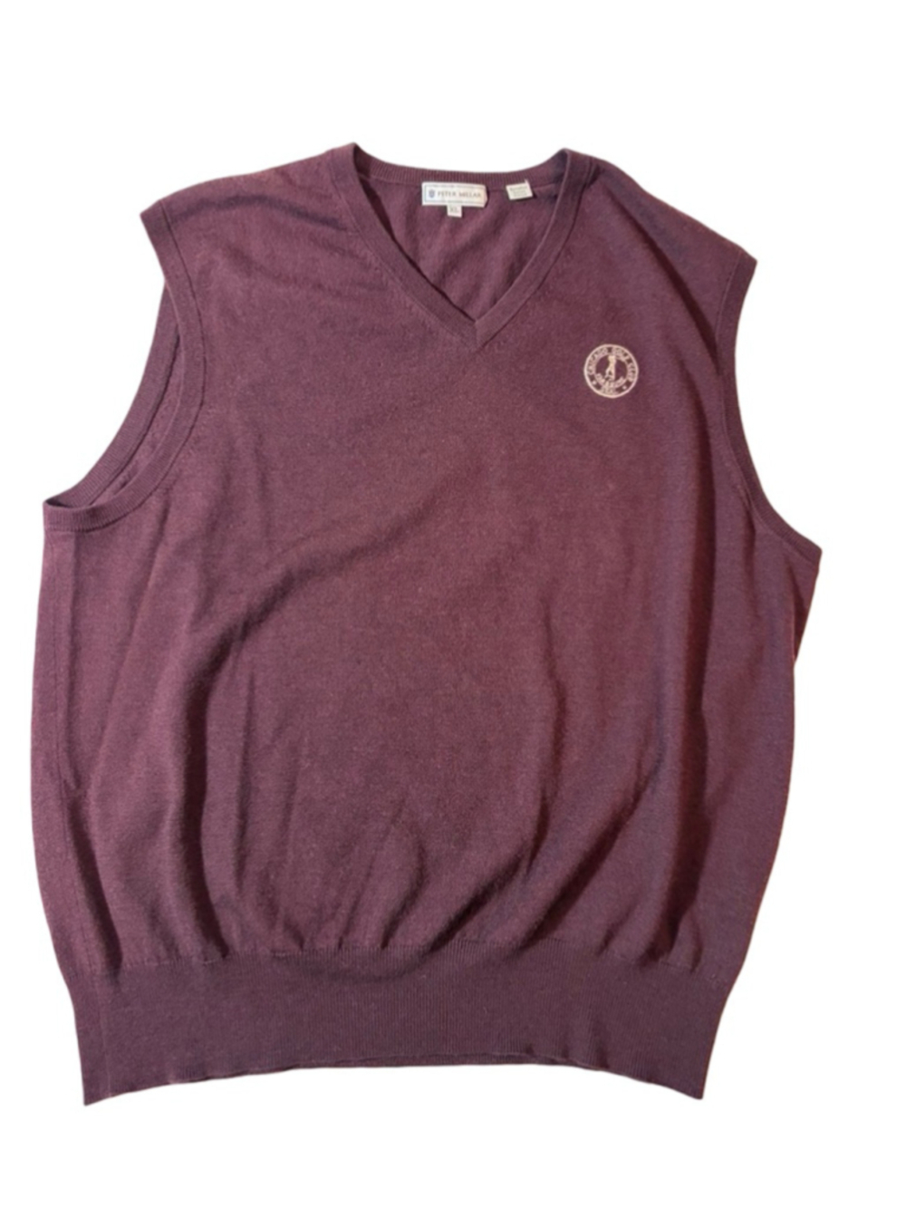 Peter Millar Merino Wool Sweater Vest Burgundy V Neck Chicago Golf Club XL